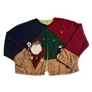 Country Lace Primitive Blue Ugly Christmas Sweater Cardigan 3D Snowman L/XL